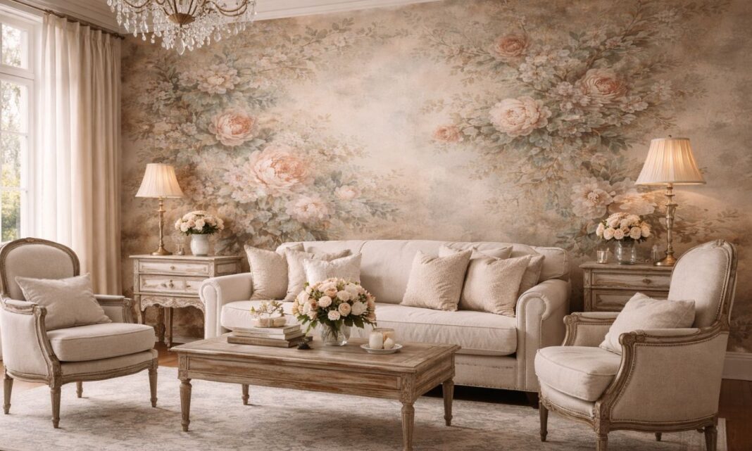 Vintage floral mural