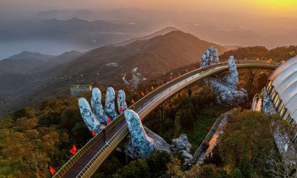 Golden Bridge at Sunset in Ba Na Hills, Vietnam